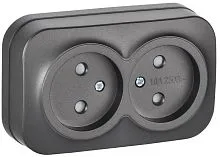 Розетка 2-м ОП GLORY РСш22-2-ХСм 10А без заземл. защ. шторки сталь матов. IEK ERH23-K46M-10