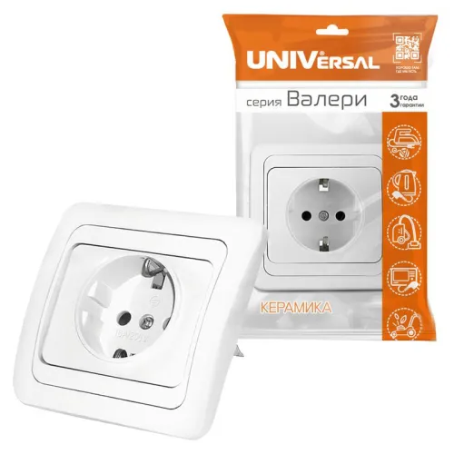Розетка 1-м СП Валери 16А IP20 с заземл. бел. UNIVersal В0028 фото 3