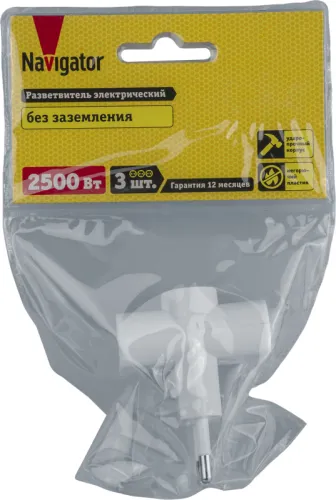 Разветвитель 3-м без заземл. 10А IP20 94 699 NAD-FT-3X-WH Navigator 94699 фото 3