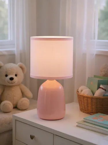 Светильник настольный JH2-02-pk E14 IP20 130х130х255мм керамика; ткань; PVC-пластик роз. JazzWay 5062337 фото 2