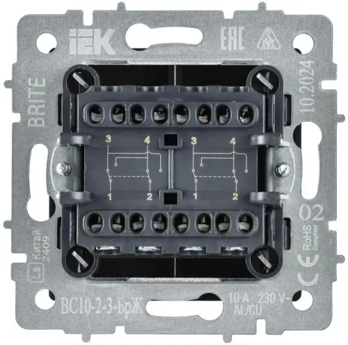 Выключатель перекрестный 2-кл. СП BRITE ВС10-2-3-БрЖ 10А механизм жемчуж. IEK BR-V23-0-10-K36 фото 3