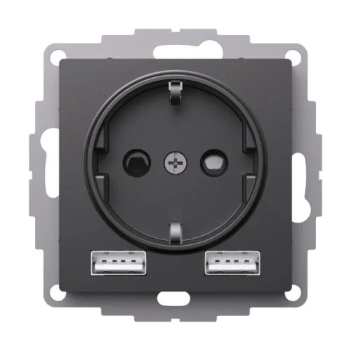 Розетка AtlasDesign 16А с 2-мя заряд. устройствами USB тип A+A 5В/2.4А 2х5В/1.2А механизм базальт SE ATN001430 фото 2