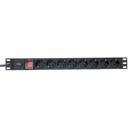 Блок PDU TERACOM PRO 19дюйм 1U 16А/250В 8 роз. Schuko с выключат. шнур 2м 3х1.5кв.мм вилка Schuko корпус алюм. черн. EKF TRP-HPD-LS-16A-8SH-2MSH фото 2