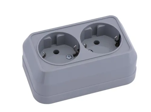 Розетка 2-м ОП IP20 с заземл. сер. Makel 45082