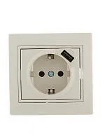 Розетка 1-м СП Mira 16А с заземл. + USB разъем крем. LEZARD 701-0303-181