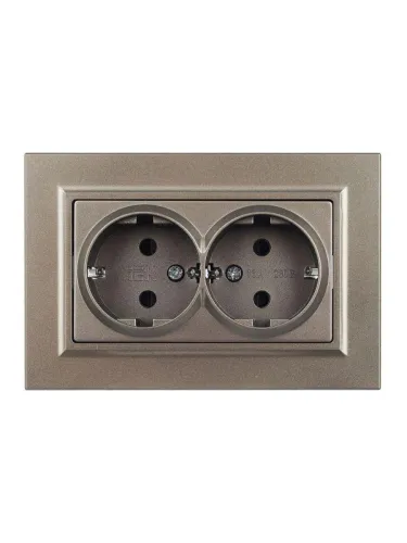 Розетка 2-м СП BRITE РСш12-3-БрШ 16А в сборе с заземл. защ. шторки шампань IEK BR-R24-16-K37-F фото 5