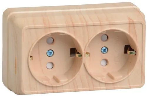 Розетка 2-м ОП Октава РСш22-3-ОС 16А IP20 с заземл. защ. шторки сосна GENERICA ERO24-K03-16-DC