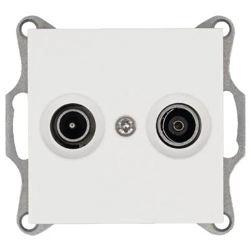 Розетка телевизионная проходная TV + FM 2-м Ф9.5мм механизм бел. глянцевый Jasmart G6205W