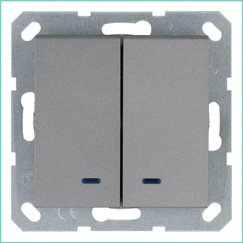 Выключатель 2-кл. 10А IP20 с подсветкой механизм алюм. Jasmart G3023NS