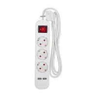 Удлинитель 3х1.5м с заземл. STANDARD 2хUSB 3х1кв.мм с выкл. бел. Rexant 13-4015