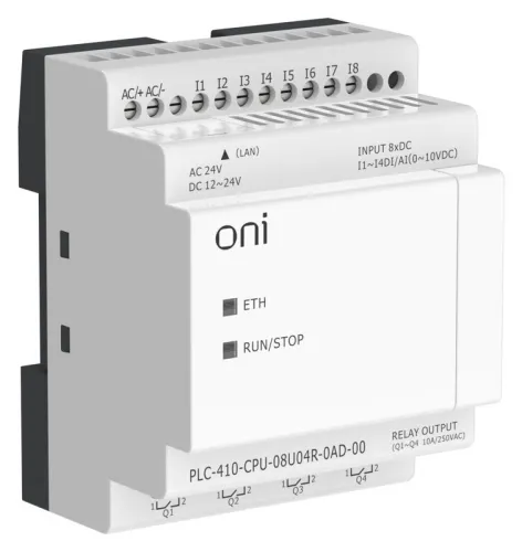 Модуль ЦПУ ПЛК 410 4 DI 4 UI (0-10 В/DI) 4 RO 12В-24В DC или 24В AC с Ethernet портом без экрана ONI PLC-410-CPU-08U04R-0AD-00 фото 6