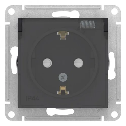 Розетка 1-м СП AtlasDesign Aqua 16А IP44 с заземл. защ. шторки с прозр. крышкой механизм карбон SE ATN441046 фото 5