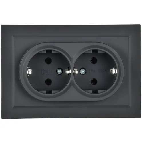 Розетка 2-м СП BRITE РС12-3-БрГ 16А в сборе с заземл. без защ. шторок графит IEK BR-R21-16-K53-F фото 2
