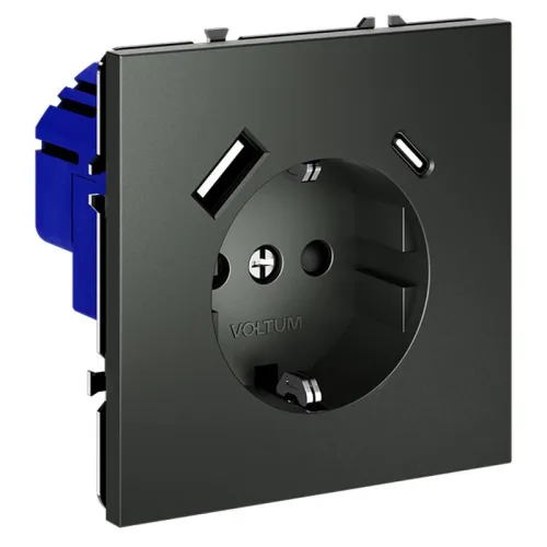 Розетка 1-м СП S70 16А с USB A+С с заземл. защ. шторки механизм титан Voltum VLS040506 фото 2