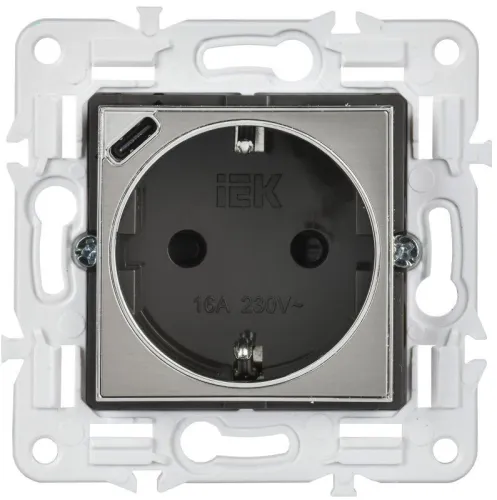 Розетка SKANDY 18Вт 16А с заземл. защ. шторки с USB C SK-R17N никель IEK SK-R14-16-U14-018-K50 фото 2