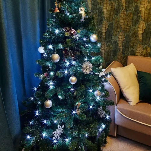 Гирлянда светодиодная "Твинкл Лайт" 15м 120LED бел. 6.9Вт 220-240В IP20 с контроллером 8 режимов провод ПВХ темн. зел. Neon-Night 303-055 фото 6