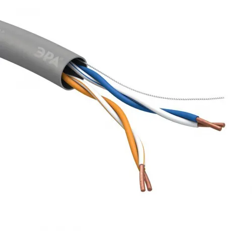 Кабель витая пара U/UTP кат.5E 2х2х24AWG solid CU PVC сер. (м) Эра Б0044428