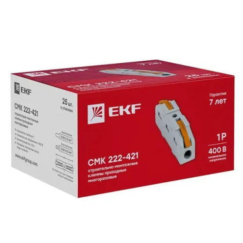 Клемма строительно-монтажная СМК проходная 222-421 1п 0.08-4кв.мм (уп.25шт) PROxima EKF plc-smk-421 фото 4