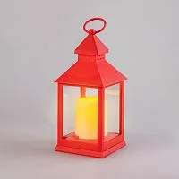 Фонарь декоративный со свечкой красный корпус размер 10.5х10.5х24см тепл. бел. Neon-Night 513-059