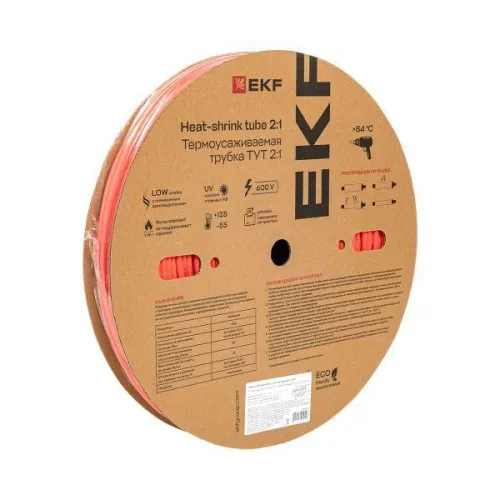 Трубка термоусадочная ТУТ нг 6/3 красн. (уп.100м) EKF tut-6-r