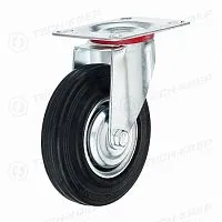Колесо промышленное поворотное с резиновой шиной и роликоподшипником площадка d125 без тормоза оцинк. (уп.1шт) Tech-Krep/Zitar 127473