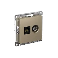 Розетка компьютерная + телевизионная 2-м СП AtlasDesign RJ45 кат.5E + TV механизм шампань SE ATN000589