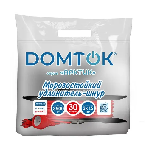 Удлинитель-шнур на рамке 1х30м без заземл. 16А IP44 3.5кВт КГ 2х1.5 АРКТИК морозостойкий DOMTOK 2596 фото 2