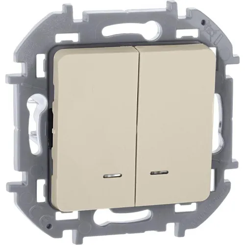 Выключатель 2-кл. Inspiria 10А IP20 250В 10AX с подсветкой/индикацией механизм сл. кость IEK 673631