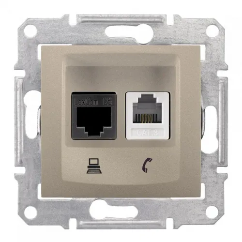 Розетка компьютерная + телефонная 2-м СП Sedna RJ45 + RJ11 кат.5E UTP неэкранир. механизм титан SchE SDN5100168