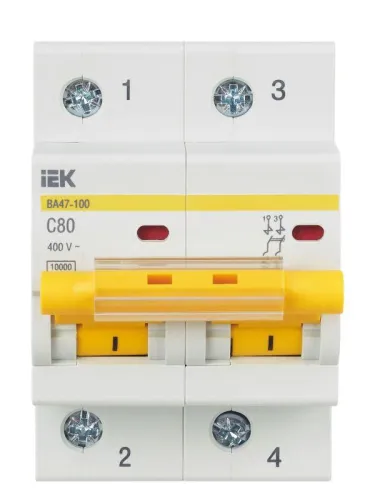 Выключатель автоматический модульный 2п C 80А 10кА ВА47-100 KARAT IEK MVA40-2-080-C фото 2