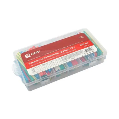 Набор трубок термоусадочных ТУТ 4/2; 6/3; 8/4; 10/5; 12/6; 20/10 100мм бокс 5 цветов 105шт PROxima EKF tut-n-5-r фото 6