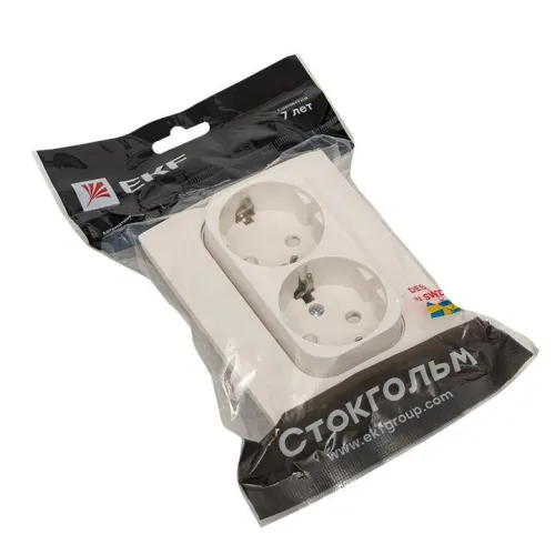 Розетка 2-м СП Стокгольм 16А IP20 с заземл. защ. шторки бел. PROxima EKF EXR16-128-10 фото 6