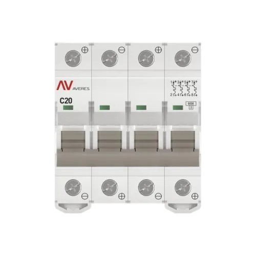Выключатель автоматический модульный 4п C 20А 6кА AV-6 AVERES EKF mcb6-DC-4-20C-av фото 3