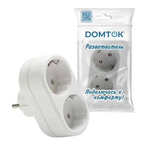 Разветвитель 2-м с заземл. 16А 3500Вт 250В плоский бел. DОМТОК 2653 фото 3