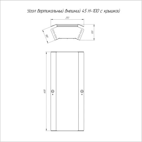 Угол для лотка вертикальный внешний 45град. 600х100 с крышкой Стандарт Промрукав PR16.0582 фото 2