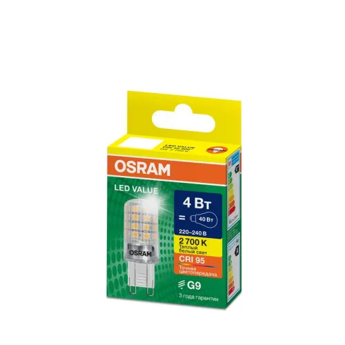 Лампа светодиодная LED G4 Value LVPIN40 4W/927 CRI95 4Вт 2700К 560лм капсульная прозр. G9 220-240В OSRAM 4610590510320 фото 5