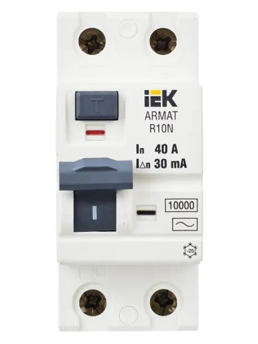 Выключатель дифференциального тока (УЗО) 2п 40А 30мА тип AC ВДТ R10N ARMAT IEK AR-R10N-2-040C030 фото 4