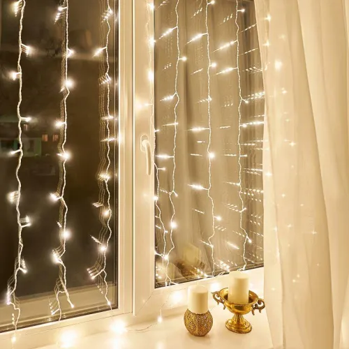 Гирлянда светодиодная "Светодиодный Дождь" 1.5х1.5м 144LED тепл. бел. 12Вт 220-240В IP20 свечение с динамикой с контроллером провод прозр. Neon-Night 235-036 фото 5