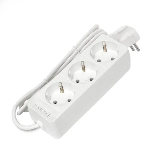 Удлинитель 3х1.5м с заземл. 10А IP20 2.2кВт ПВС 3х0.75 бел. DOMTOK 2373