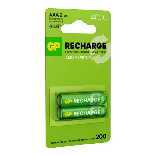 Аккумулятор AAA/HR03 RECHARGE 1.2В 400мА.ч 40AAAHCV-2CRSBC2 16/96 (блист.2шт) GP 20250 фото 2