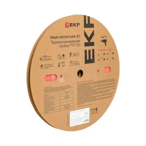 Трубка термоусадочная ТУТ нг 10/5 красн. (уп.100м) EKF tut-10-r