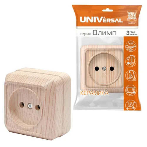 Розетка 1-м ОП Олимп 16А IP20 без заземл. сосна UNIVersal 5560896 фото 2