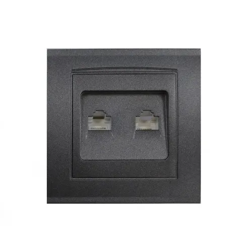 Розетка компьютерная 2-м Бриллиант в сборе графит Universal 1079-Gr