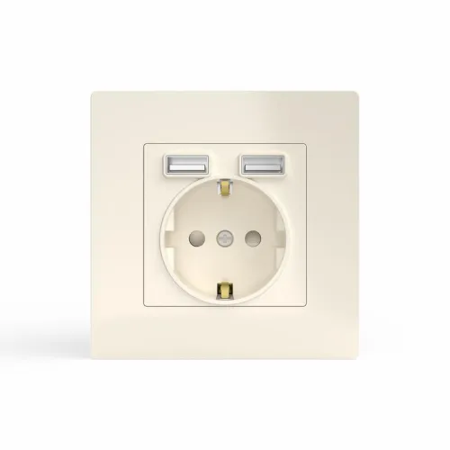 Розетка 1-м СП Pixel с заземл. с 2-мя заряд. устр. USB тип A+A механизм беж. TOKOV ELECTRIC TKE-PX-R1U2A-C02