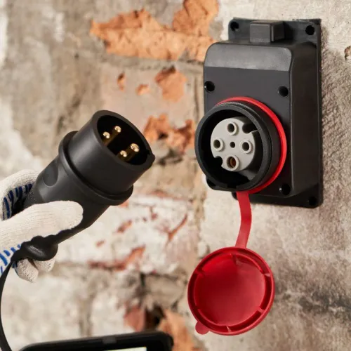 Розетка влагозащ. настенная с крышкой 3P+PE 32А IP44 черн. каучук Rexant 111-007 фото 5