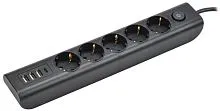 Удлинитель 5х2м с заземл. 16А 250В MODERN У05В с выкл. USBх4 (type-Aх3шт + type-Cх1шт) ПВС 3х1 черн. IEK WYP12-16-05-02-ZKU-K02