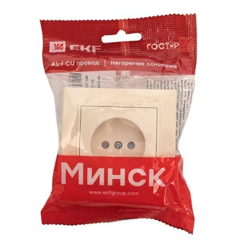 Розетка 1-м СП Минск 10А IP20 без заземл. защ. шторки беж. EKF ERR10-022-200 фото 4