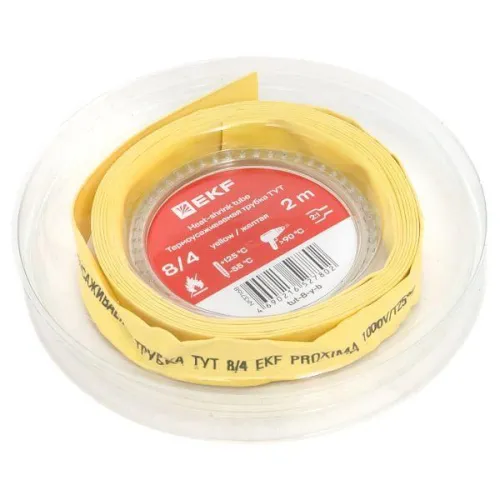 Трубка термоусадочная ТУТ нг 8/4 желт. ролик 2 м EKF tut-8-y-b фото 2