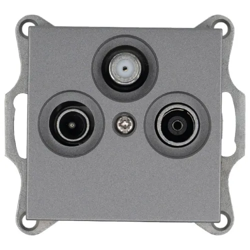 Розетка телевизионная проходная TV + FM + SAT 3-м Ф9.5мм механизм алюм. Jasmart G6207S