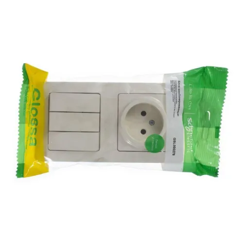 Блок комбинированный Glossa (розетка + 3-кл. выкл.) беж. SE GSL000276 фото 3